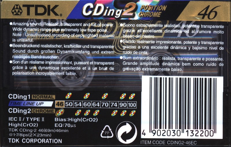 Compact Cassette TDK CDing 2 46 "CDING2-46EC" Type II Chrome 2001 Europe