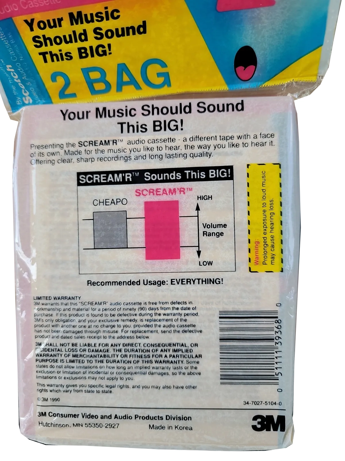 Soft Pack Scotch Scream`R 90 Type I Normal 1990 USA