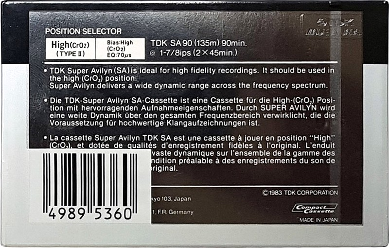 Compact Cassette TDK SA 90 Type II Chrome 1983 Europe