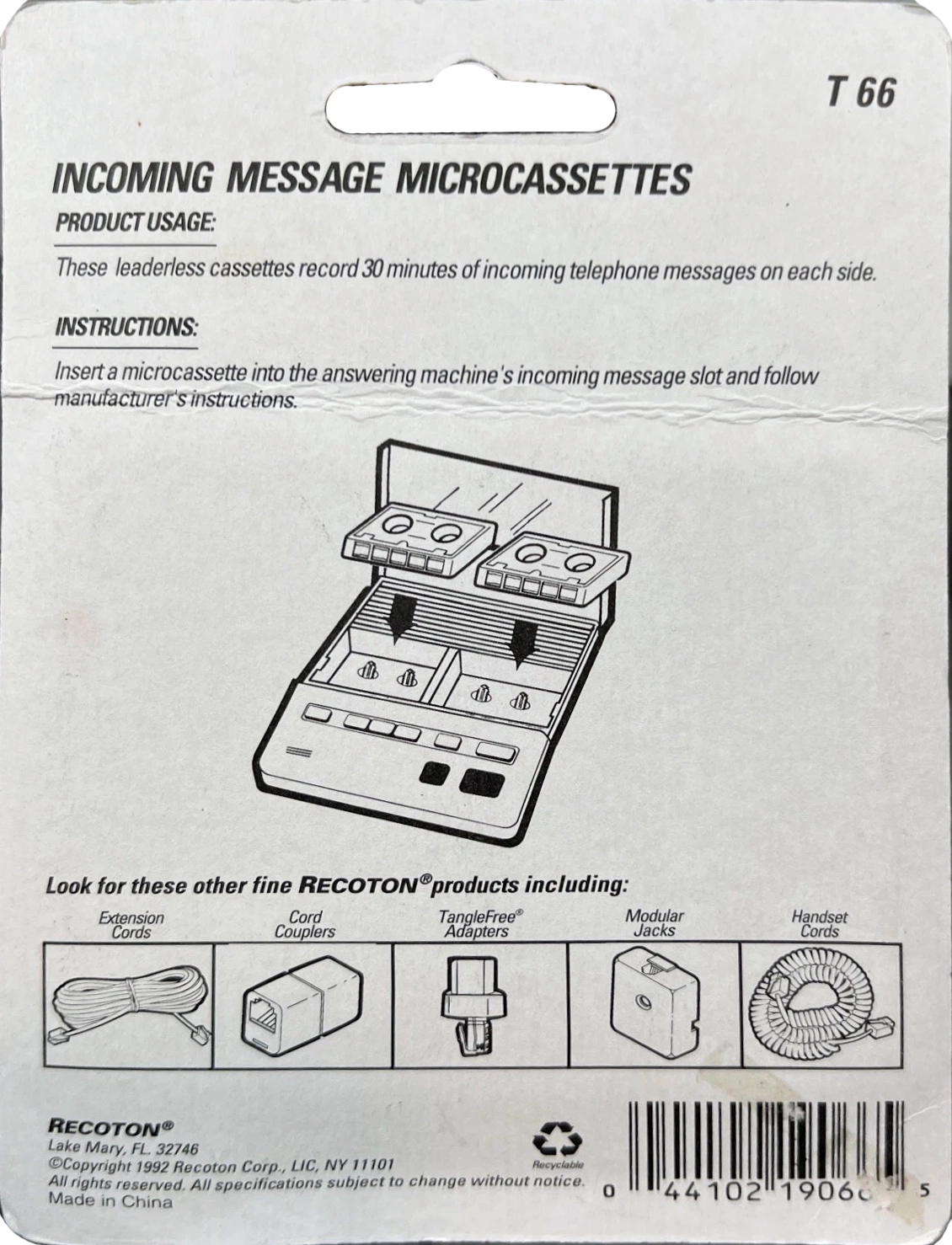 Blister Recoton 60 "T66" Type I Normal 1992 USA