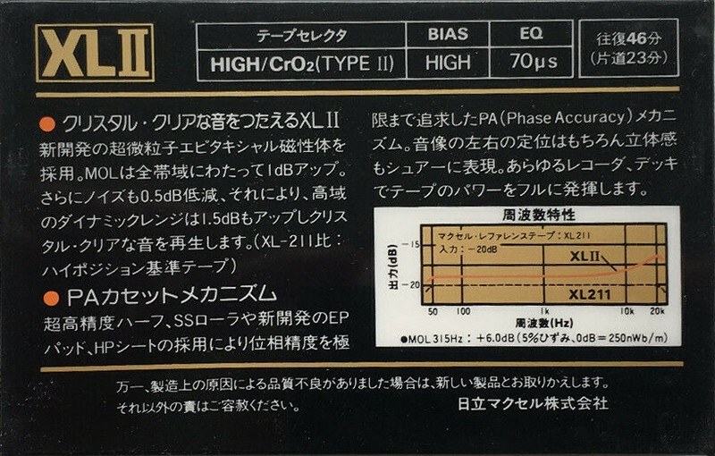 Compact Cassette Maxell XLII 46 Type II Chrome 1982 Japan