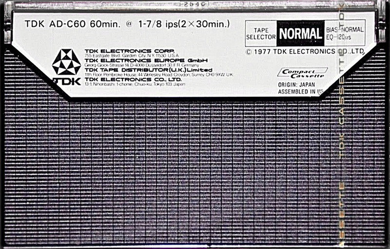 Compact Cassette TDK Audua 60 Type I Normal 1977 Europe, USA