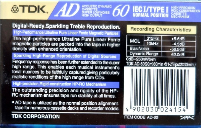 Compact Cassette TDK AD 60 "AD-60" Type I Normal 1997 Europe
