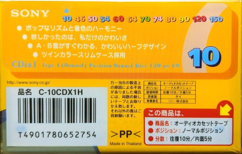 Compact Cassette Sony CDix I 10 "C-10CDX1H" Type I Normal 2000 Japan