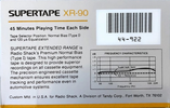 Compact Cassette SUPERTAPE XR 90 Type I Normal 1988 USA