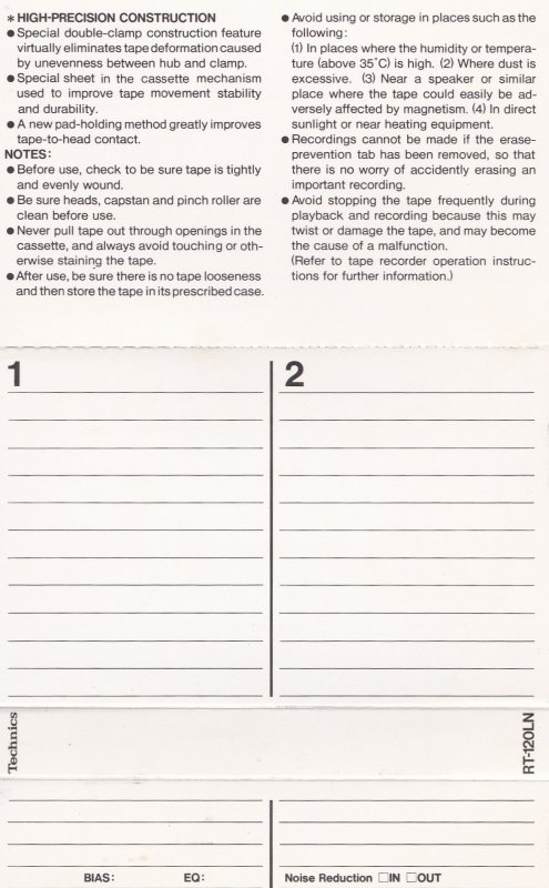 Compact Cassette Technics LN 120 "RT-120LN" Type I Normal 1979 Europe