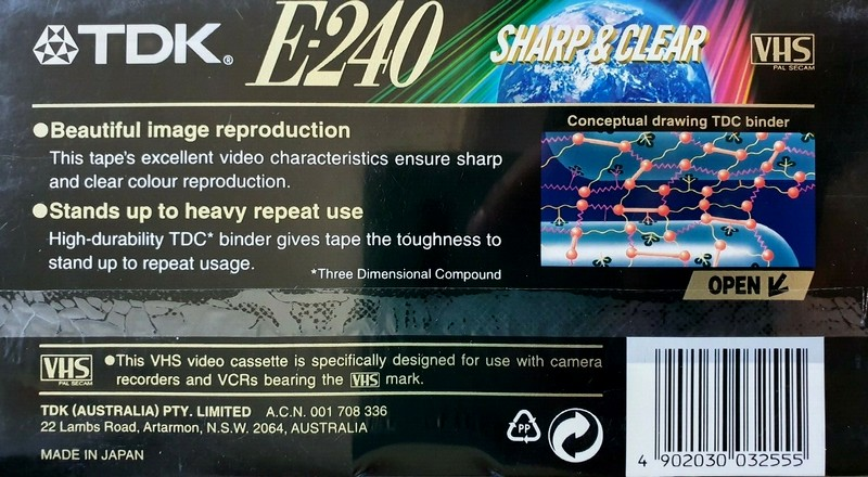 VHS, Video Home System TDK SC 240 Type I Normal Australia