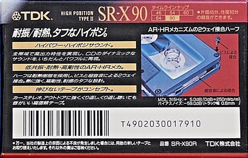 Compact Cassette TDK SR-X 90 "SR-X90R" Type II Chrome 1992 Japan
