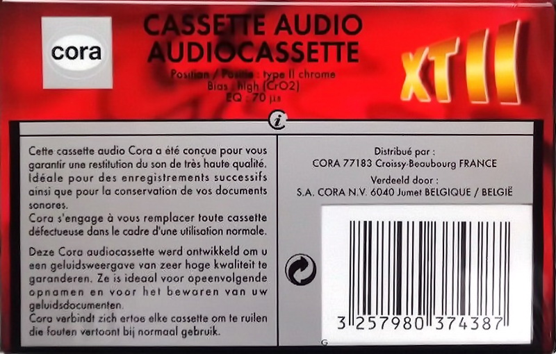 Compact Cassette Cora XT 60 Type II Chrome Europe