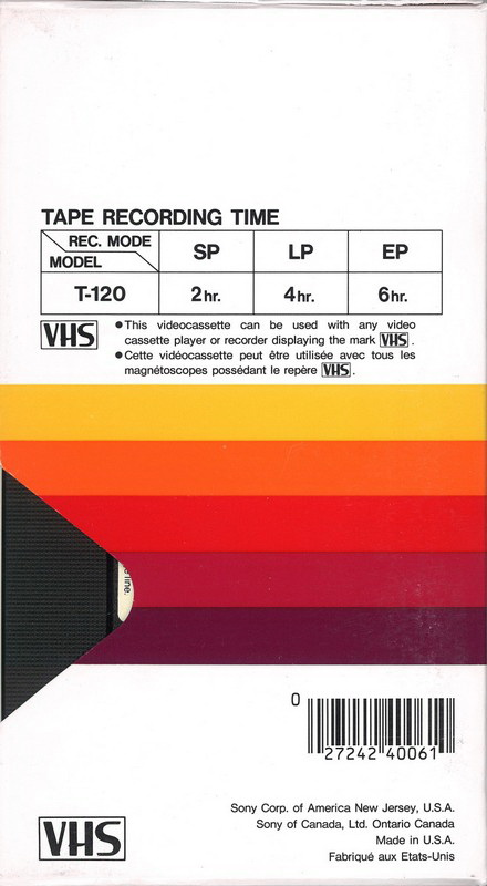 VHS, Video Home System Sony Dynamicron 120 Type I Normal 1982 North America