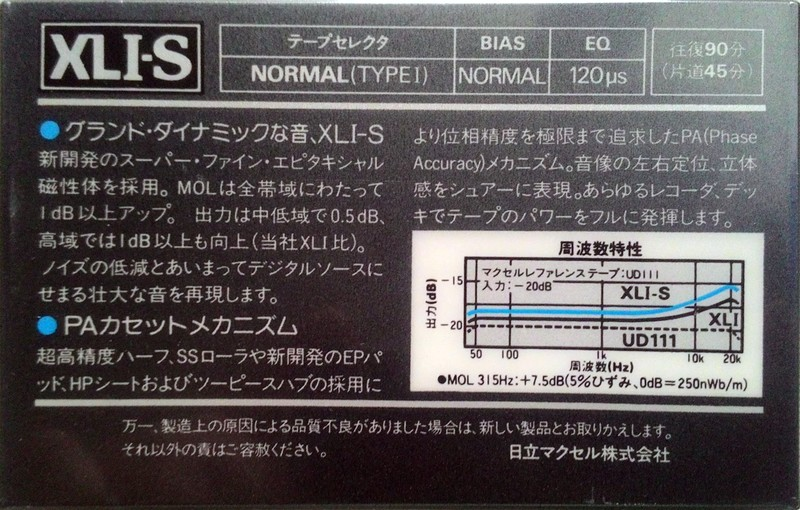 Compact Cassette Maxell XLI-S 90 Type I Normal 1983 Japan