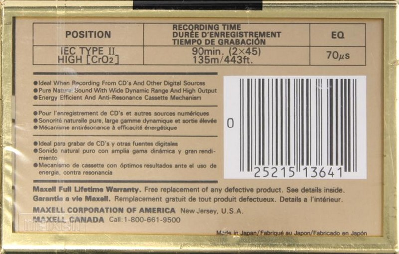 Compact Cassette Maxell XLII 90 Type II Chrome 1993 North America