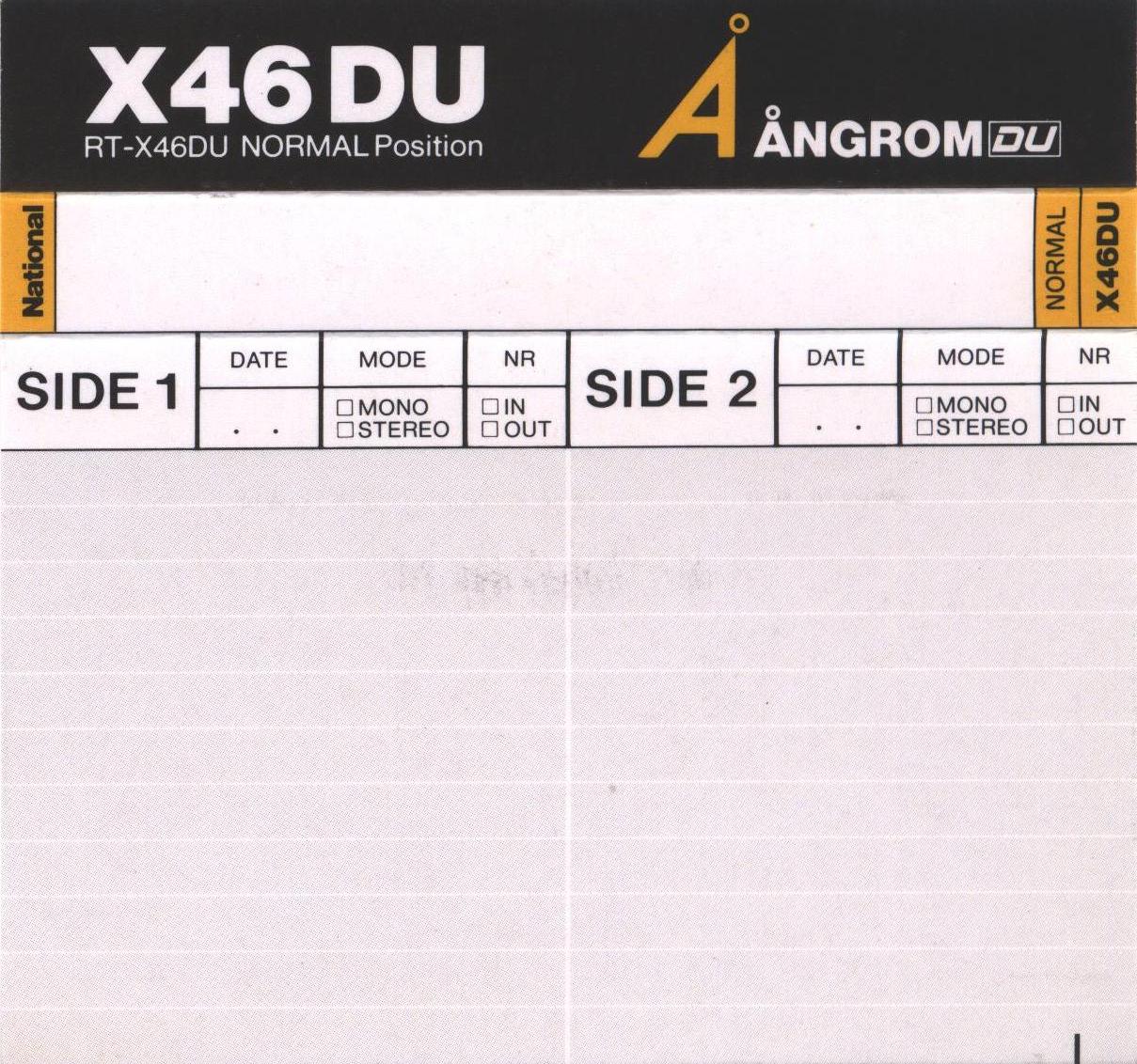 Compact Cassette National Angrom X-DU 46 "RT-X46DU" Type I Normal 1985 Japan