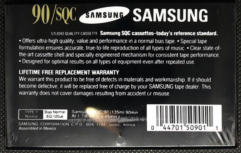 Compact Cassette Samsung SQC 90 Type I Normal 1996 North America