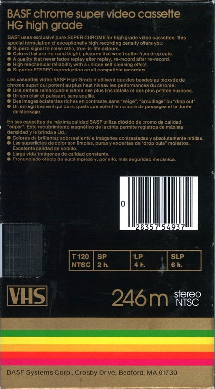 VHS, Video Home System BASF super HG 120 Type II Chrome 1985 North America