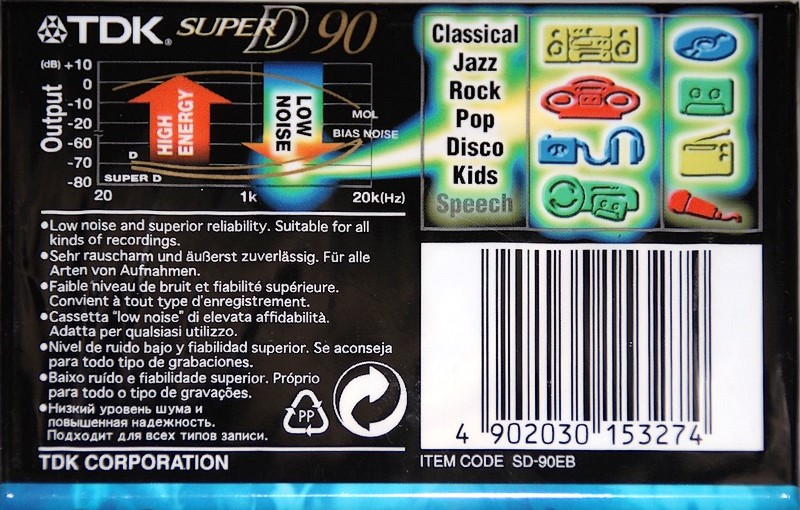 Compact Cassette TDK Super D 90 "SD-90EB" Type II Chrome 1997 Worldwide