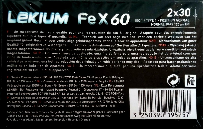 Compact Cassette Lekium Fe X 60 Type I Normal Europe