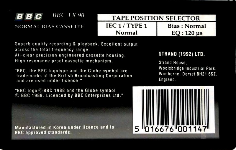 Compact Cassette BBC FX 90 Type I Normal 1992 UK