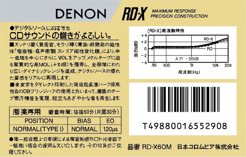 Compact Cassette Denon RD-X 60 "RD-X60M" Type I Normal 1987 Japan
