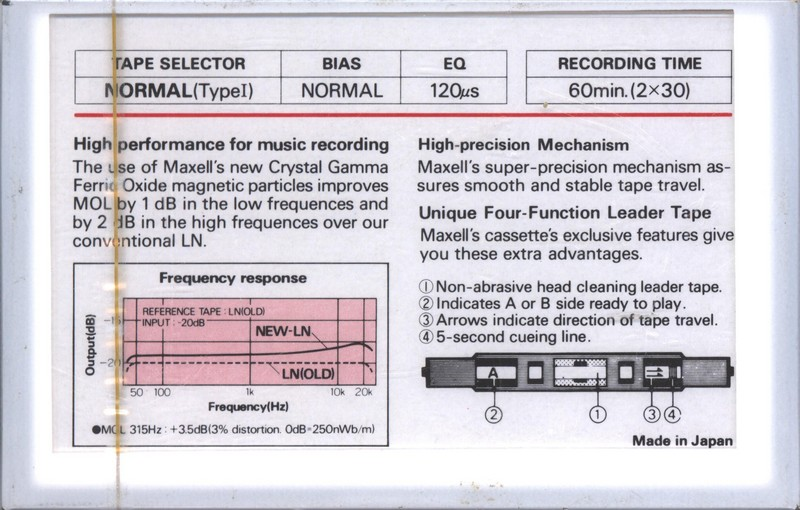 Compact Cassette Maxell LN 60 Type I Normal 1984 Europe