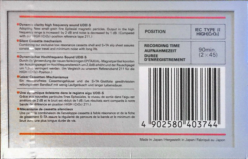 Compact Cassette Maxell UDII-S 90 Type II Chrome 1986 Europe
