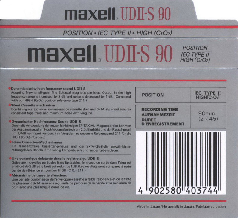 Compact Cassette Maxell UDII-S 90 Type II Chrome 1986 Europe