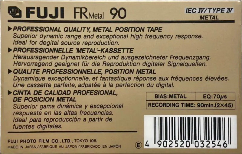 Compact Cassette Fuji FR Metal 90 Type IV Metal 1990 Europe