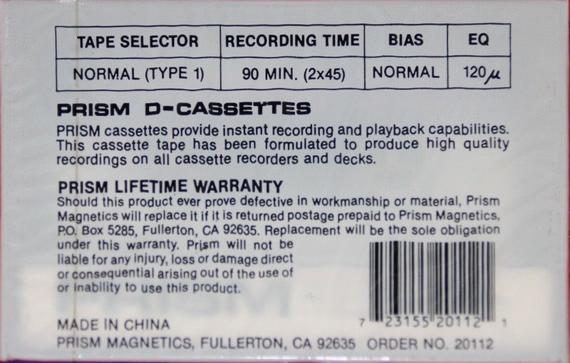 Compact Cassette Prism D 90 Type I Normal 1990 USA