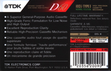 Compact Cassette TDK D 60 Type I Normal 1992 North America