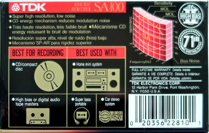 Compact Cassette TDK SA 100 Type II Chrome 1992 North America