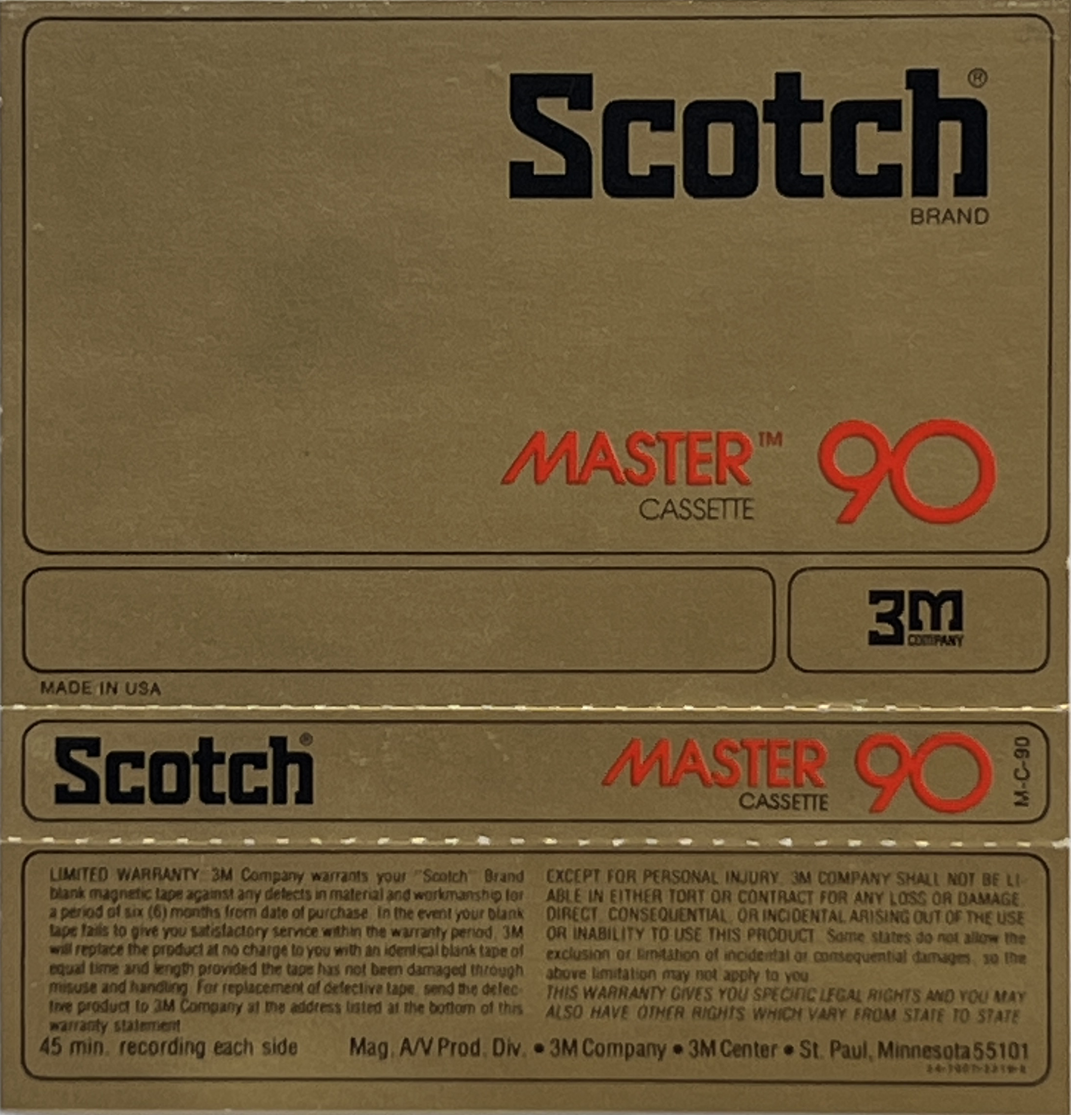 Compact Cassette Scotch Master 90 Type I Normal 1977 USA