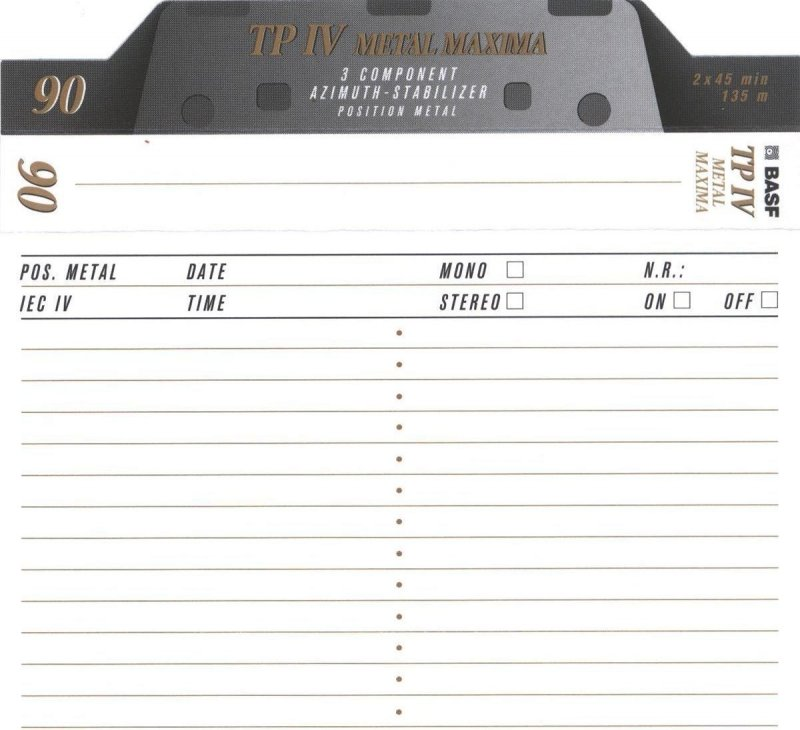 Compact Cassette BASF TP IV Metal Maxima 90 Type IV Metal 1995 Europe