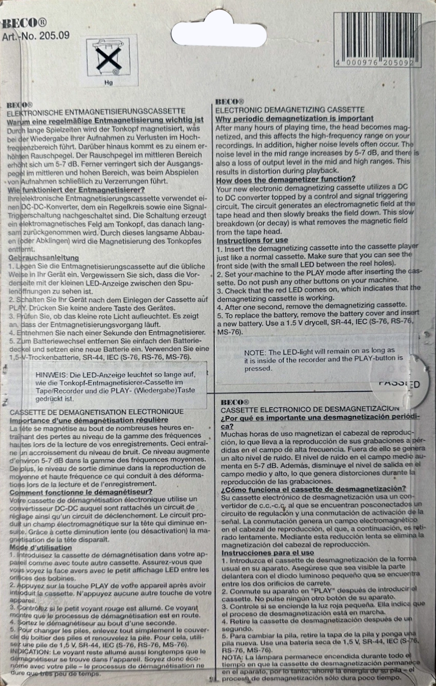 Blister BECO "205.09" Head Demagnetiser Europe