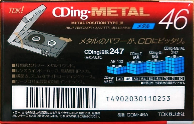 Compact Cassette TDK CDing Metal 46 "CDM-46A" Type IV Metal 1993 Japan