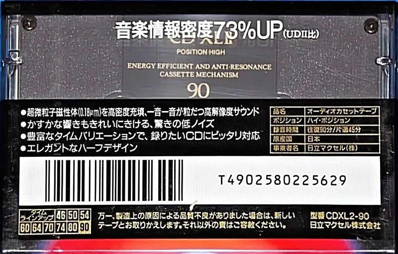Compact Cassette Maxell CD-XL 90 "CDXL2-90" Type II Chrome 1992 Japan