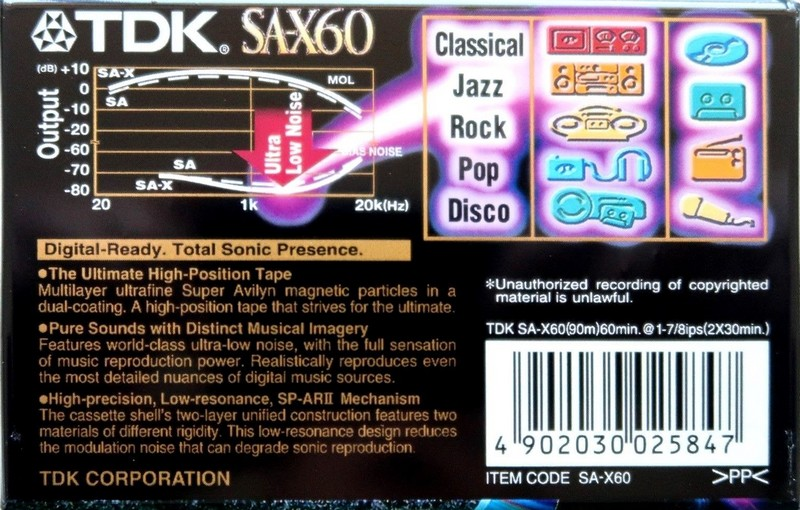 Compact Cassette TDK SA-X 60 Type II Chrome 1997 Worldwide