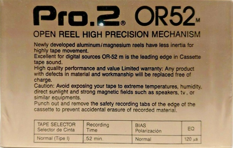 Compact Cassette Pro. 2 OR52m 52 Type I Normal Hong Kong