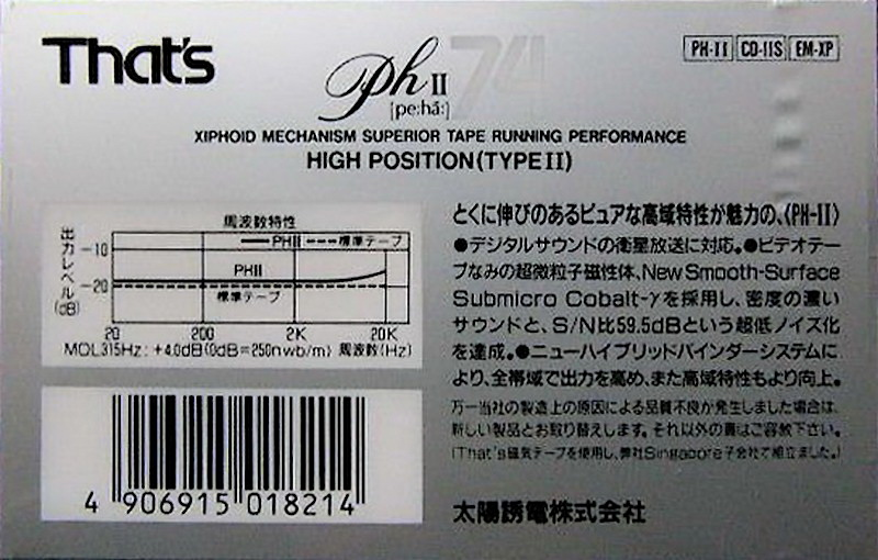 Compact Cassette Thats PH-II 74 Type II Chrome 1989 Japan