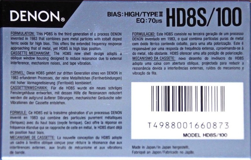 Compact Cassette Denon HD8S 100 Type II Chrome 1990 Europe