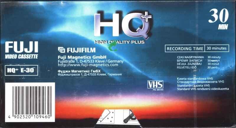 VHS, Video Home System Fuji HQ+ 30 "HQ+ E-30" Type I Normal 2002 Worldwide