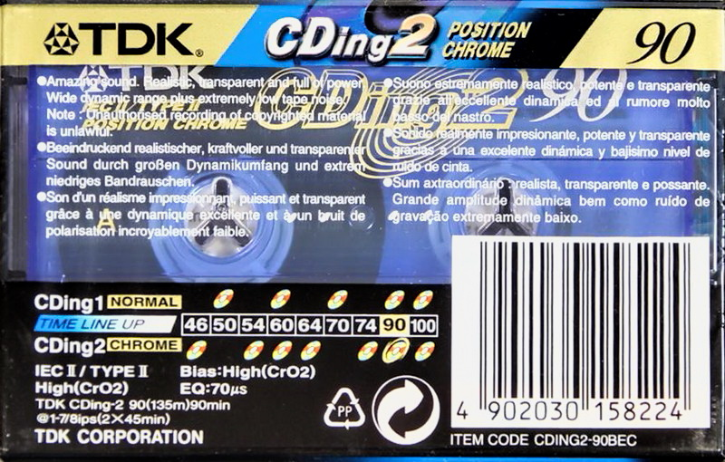 Compact Cassette TDK CDing 2 90 "CDING2-90BEC Colour Limited Edition" Type II Chrome 2001 Europe