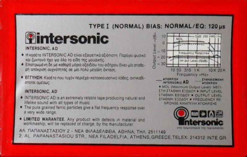 Compact Cassette Intersonic AD 46 Type I Normal Greece
