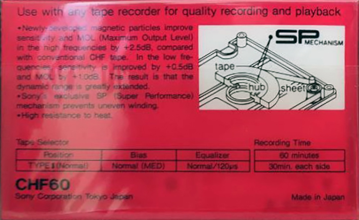 Compact Cassette Sony CHF 60 Type I Normal 1983 USA