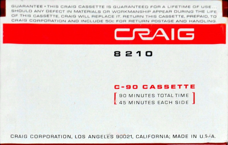 Compact Cassette Craig 90 "8210" Type I Normal USA
