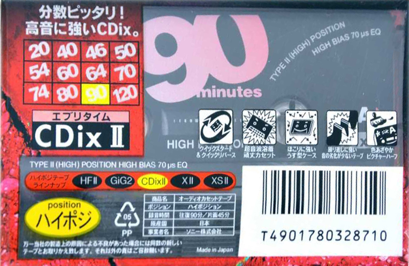 Compact Cassette Sony CDix II 90 "C-90CDX2C" Type II Chrome 1995 Japan