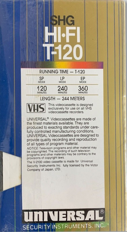 VHS, Video Home System Universal SHG 120 Type I Normal 1990 USA