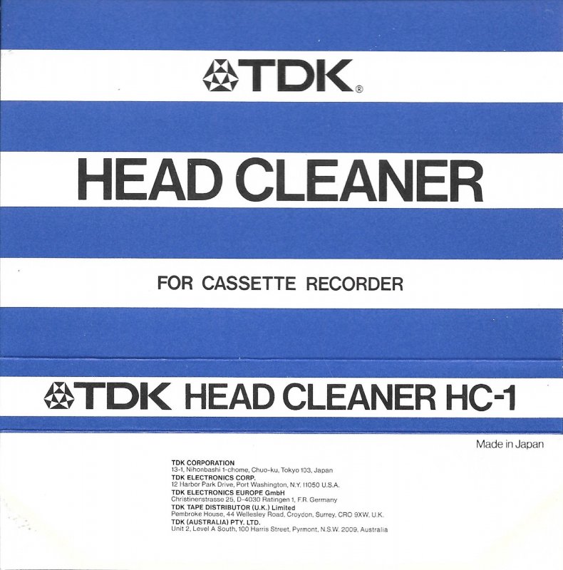 Compact Cassette TDK "HC-1" Cleaning Cassette 1982 Worldwide