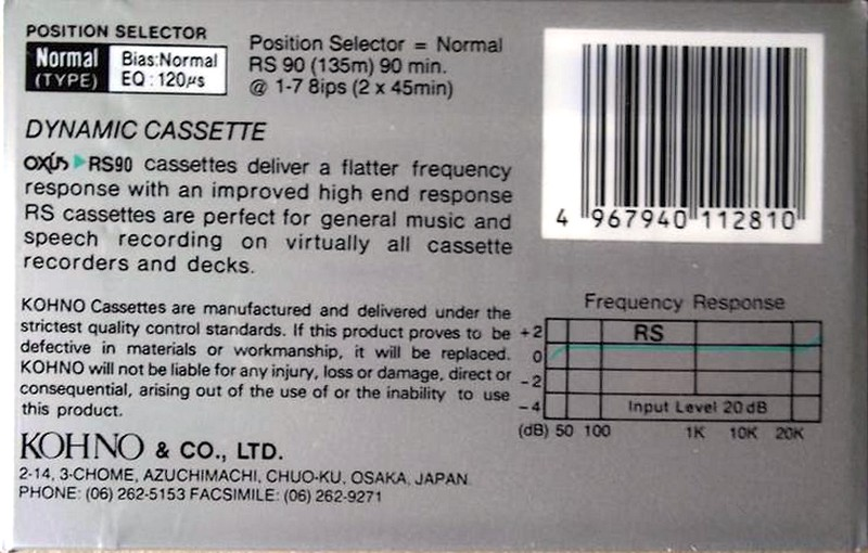 Compact Cassette Oxus RS 90 Type I Normal 1986 Europe