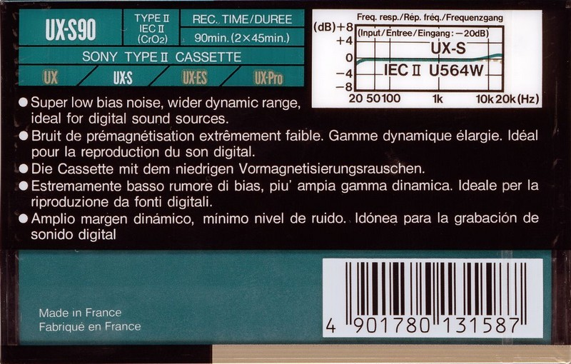 Compact Cassette Sony UX-S 90 "UX-S90c" Type II Chrome 1990 Europe