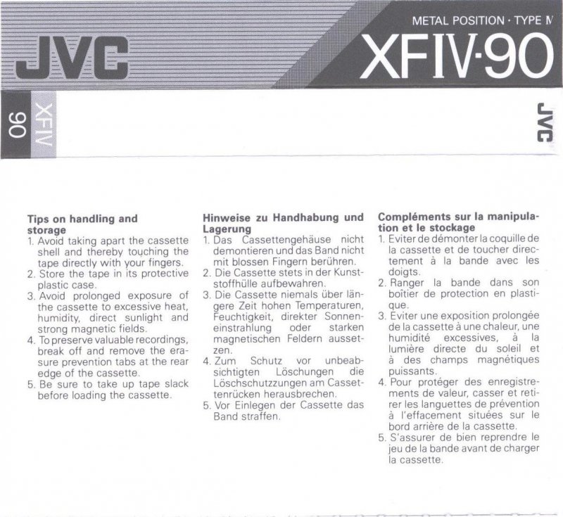 Compact Cassette JVC XFIV 90 Type IV Metal 1990 North America